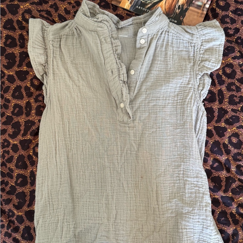 Light Sage Ruffle Henley Women's Top